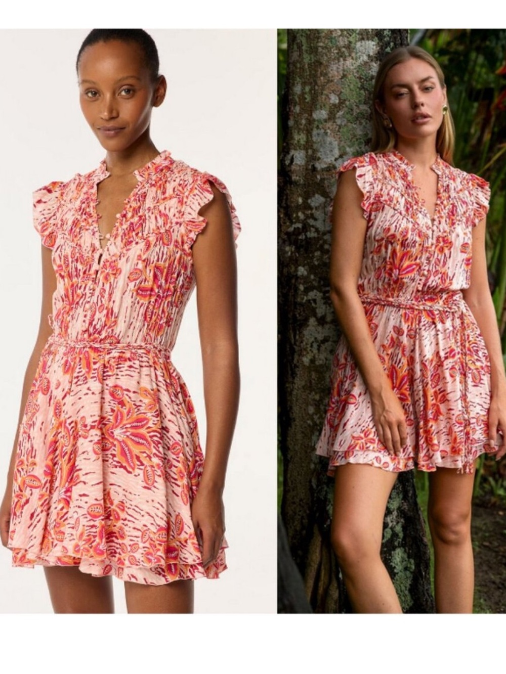 POUPETTE ST BARTH Callie‎ Mini Dress Pink Exotic Forest Size Large NWOT